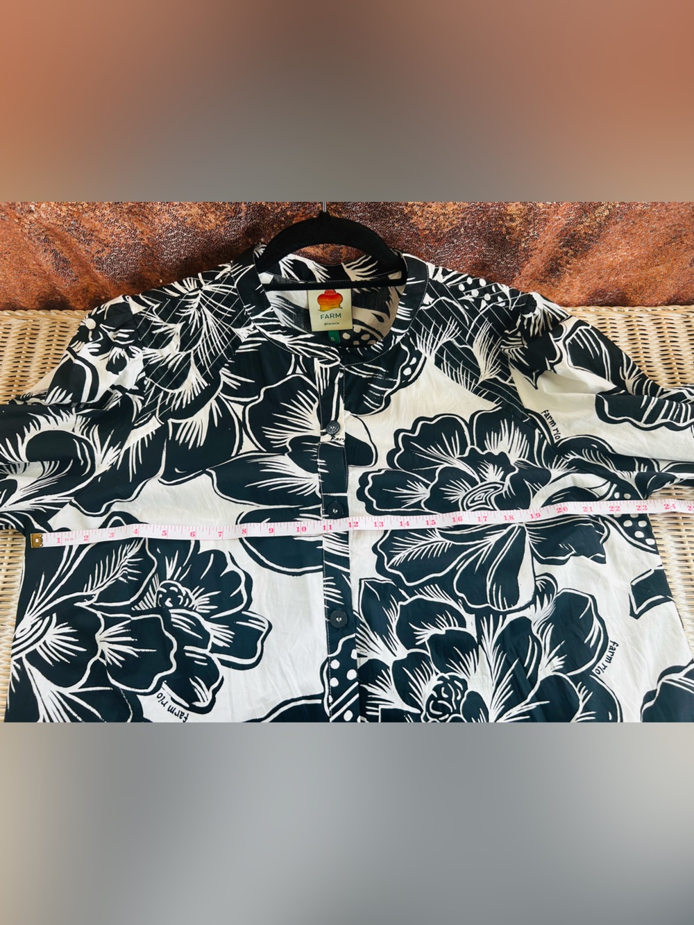 FARM Rio Chita Woodcut Drop Waist Mini Shirt Dress XL Floral Resort coastal #115 - Picture 10 of 13